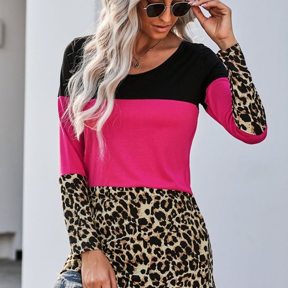 Leopard Pink Black Colorblock Shirt - Picture 3 of 4